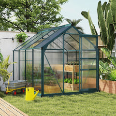 Outsunny 6x8 Greenhouse Polycarbonate Heavy Duty Patio Backyard, Dark Green