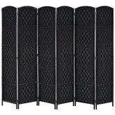 HOMCOM Room Divider 6 Panel, 6FT Tall Folding Privacy Screen, Freestanding Hand-Woven Partition for Room Separation with 360° Hinges, Paper Rope Diamond Weave, Black