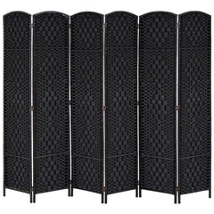 HOMCOM Room Divider 6 Panel, 6FT Tall Folding Privacy Screen, Freestanding Hand-Woven Partition for Room Separation with 360° Hinges, Paper Rope Diamond Weave, Black