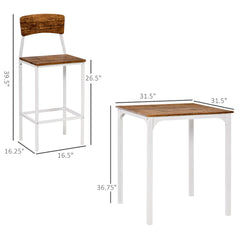 HOMCOM 3 Piece Industrial Counter Height Dining Table Set, Bar Table & Chairs with Steel Legs & Footrests, White
