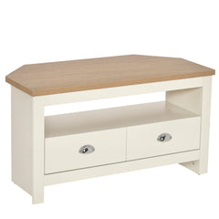 HOMCOM Entertainment Center TV Console Table, Corner TV Stand Up To 50" with Drawers and Open Storage Compartmen, White