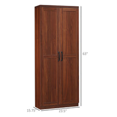 HOMCOM 63" 2-Door Kitchen Pantry, Freestanding Storage Cabinet with 5-tier Shelving and 2 Adjustable Shelves for Dining Room, Brown