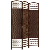 HOMCOM 3 Panel Folding Room Divider Portable Privacy Screen Wave Fiber Room Partition for Home Office Brown
