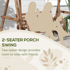 Outsunny 2-Seat Porch Swing with A-Frame Stand, Wooden Log Patio Swing Chair Bench with Wagon Wheel Armrests, Carbonized Brown