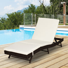 Outsunny Patio Chaise Lounge, Pool Chair with 5 Position Adjustable Backrest & Cushion, Outdoor PE Rattan Wicker Sun Tanning Seat, 78.75" x 28" x 35", Coffee