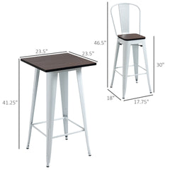 HOMCOM 3 Piece Industrial Dining Table Set, Bar Height Bar Table and Chairs Set with Footrests for Bistro, White and Brown