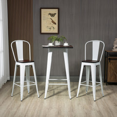 HOMCOM 3 Piece Industrial Dining Table Set, Bar Height Bar Table and Chairs Set with Footrests for Bistro, White and Brown