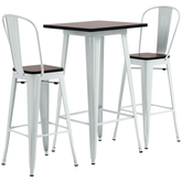 HOMCOM 3 Piece Industrial Dining Table Set, Bar Height Bar Table and Chairs Set with Footrests for Bistro, White and Brown