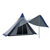 Outsunny 15.4'x15.4'x8.5' Teepee Tent, Waterproof Camping Tent with Porch Area, Floor and Carry Bag, for 2-3 Person Outdoor Backpacking Camping Hiking, Blue
