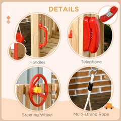 Outsunny 4-in-1 Wooden Swing Set with Swing, Slide, Horn, Steering Wheel, Red