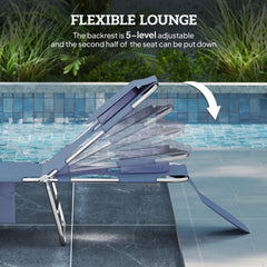 Outsunny Tanning Chair with Face Hole, 5-Level Adjustable Outdoor Chaise Lounge Chair with Pillow for Beach, Pool, Gray
