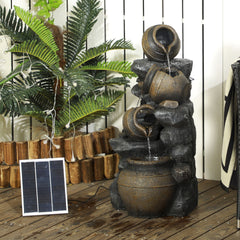 Outsunny 28.3" Solar Water Fountain, 4-Tier Resin Cascading Jars and Stacked Stones Outdoor Waterfall Fountain with LED Lights