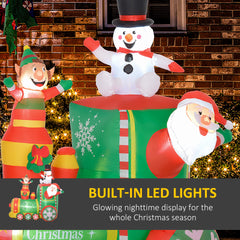 Outsunny 6FT Inflatable Train with Santa Claus, Snowman, Blow-Up Outdoor Display w/ White LED Lights for Party