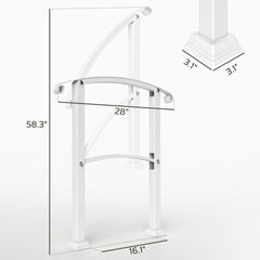 Outsunny 1-3 Step Metal Handrails for Outdoor Steps, Porch Deck Stair Railing with Installation Kit for Concrete Steps, White