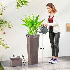 Outsunny 32 Inch Tall Planters for Outdoor Plants, Set of 2 Plastic Flower Pots with Drainage Holes, Brown