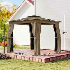 Outsunny 10' x 10' Outdoor Patio Gazebo, Soft Top Gazebo Canopy Shelter with Curtains, Netting, Steel Frame, Hook, Khaki