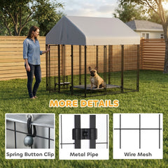 PawHut Outdoor Dog Kennel with Roof, 6' x 6' x 6' Heavy Duty Welded Wire Dog Playpen Enclosure with Escape-proof Lock