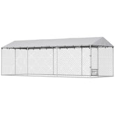 PawHut Dog Kennel Outdoor Dog Run Waterproof UV-Resist Cover Lockable Door Adjustable Bowls 20 x 7.5 x 6.5ft