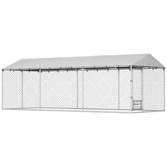 PawHut Dog Kennel Outdoor Dog Run Waterproof UV-Resist Cover Lockable Door Adjustable Bowls 20 x 7.5 x 6.5ft