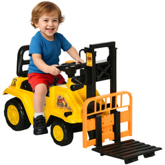 Aosom Sit and Scoot Ride-on Toy with Forklift Operation, Construction Toys for Kids with Under Seat Storage, Forklift Toy for 3-Year-Old Boys & Girls, Imagination Toys