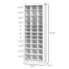 HOMCOM 71" Shoe Storage Cabinet with 3 Heights of Open Cubes for 36 Pairs, Narrow Shoe Organizer, White