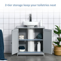 kleankin Bathroom Vanities, Bathroom Sink Cabinets with U-Shape Cut-Out and Adjustable Internal Shelf, Gray