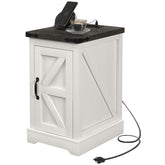 HOMCOM Farmhouse End Table with Storage, Side Table with Charging Station and USB Ports for Living Room, Distressed White