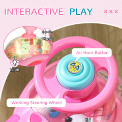 Qaba Foot to Floor Toddler Push Car w/ Horn, Light, Music, Anti-Over-Backwards Device & Underseat Storage, Pink