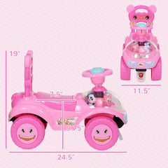 Qaba Foot to Floor Toddler Push Car w/ Horn, Light, Music, Anti-Over-Backwards Device & Underseat Storage, Pink