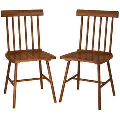 HOMCOM Dining Chairs Set of 2, Farmhouse Wood Kitchen Chairs with Rubber Wood Frame, Spindle Back for Dining Room, Light Brown