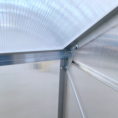 Outsunny 6' x 4' Aluminum Lean-to Greenhouse Polycarbonate Walk-in Garden Greenhouse with Adjustable Roof Vent, Rain Gutter and Sliding Door for Winter, Clear