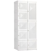 HOMCOM Portable Wardrobe Closet, Folding Bedroom Armoire, Clothes Storage Organizer with Cube Compartments, Hanging Rod, Magnet Doors, White