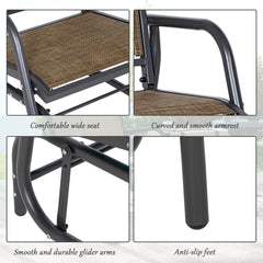 Outsunny 2 Pieces Outdoor Glider Chair, Steel Swing Chai with Curved Armrests for Porch, Garden, Poolside, Balcony, Mixed Brown