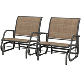 Outsunny 2 Pieces Outdoor Glider Chair, Steel Swing Chai with Curved Armrests for Porch, Garden, Poolside, Balcony, Mixed Brown