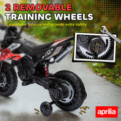 Qaba 12V Aprilia Licenced Kids Motorcycle with Training Wheels, Spring Suspension, LED Light, USB, Music, Red