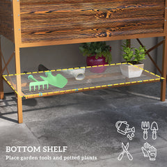 Outsunny Galvanized Raised Garden Bed, Metal Planter Box with Legs, Storage Shelf and Bed Liner, Dark Brown