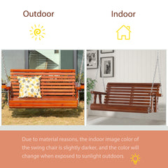 Outsunny Porch Swing with Chains and Cupholders, 2 Person Wooden Patio Swing Chair, 440 lbs. Weight Capacity, for Garden, Poolside, Backyard, Brown