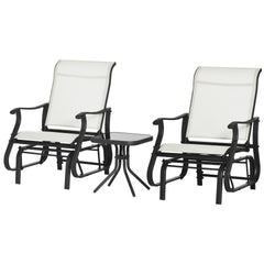 Outsunny 3-Piece Outdoor Gliders Set Bistro Set with Steel Frame, Tempered Glass Top Table for Patio, Garden, Backyard, Lawn, Cream White