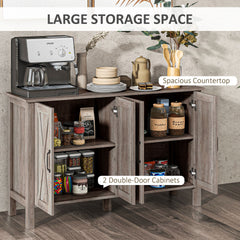 HOMCOM Sideboard Buffet with 4 Barn Doors and 2 Adjustable Shelves, Kitchen Buffet Cabinet for Living Room, Hallway, Gray