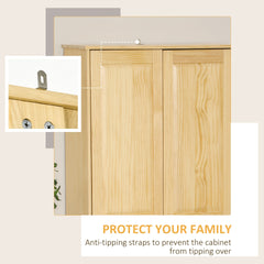 HOMCOM 67" Pinewood Kitchen Pantry Storage Cabinet, Freestanding Cabinets with Doors and Shelves, Dining Room