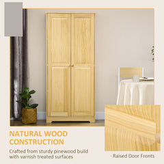 HOMCOM 67" Pinewood Kitchen Pantry Storage Cabinet, Freestanding Cabinets with Doors and Shelves, Dining Room