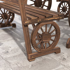 Outsunny Patio Table and Chairs for 4 People, Wagon Wheel Design, Outdoor Furniture Set for Backyard, Garden, Carbonized