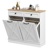 HOMCOM Tilt Out Laundry Hamper Cabinet, Bathroom Storage Cabinet with 2 Removable Baskets and 2 Drawers, White