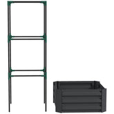 Outsunny Galvanized Planter Box, 24" x 24" x 55" Raised Garden Bed with Tomato Cage for Climbing Vines, Dark Gray