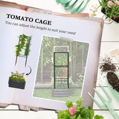 Outsunny Galvanized Planter Box, 24" x 24" x 55" Raised Garden Bed with Tomato Cage for Climbing Vines, Dark Gray