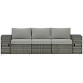 Outsunny 3 Seater Wicker Outdoor Couch Patio Sofa with Storage, Thickened Cushions and Wide Armrests for Porch Yard, Gray