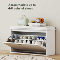 HOMCOM Shoe Storage Bench with Padded Seat Cushion and Flip-Drawer, Entryway Bench, Shoe Cabinet, 31.5x10.2x18.7 Inches, White