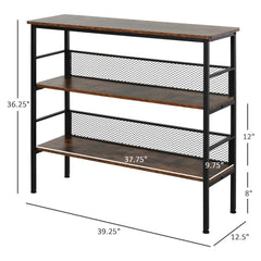 HOMCOM 3-Tier Console Table Industrial Style Storage Metal Wooden Shelf with a Robust Multi-Functional Design & Adjustable Feet, Black