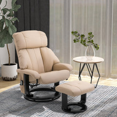 HOMCOM 10-Point Massage Recliner Chair, Vibration Massage Sofa with Ottoman Footrest, Faux Leather and Swivel Wood Base for Living Room & Bedroom, Beige