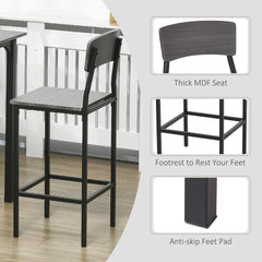 HOMCOM 5-Piece Counter Height Bar Table with Space-Saving Design, Square Kitchen Table and Chairs Set with Footrest, Metal Legs, Industrial Dining Table Set for 4, Gray